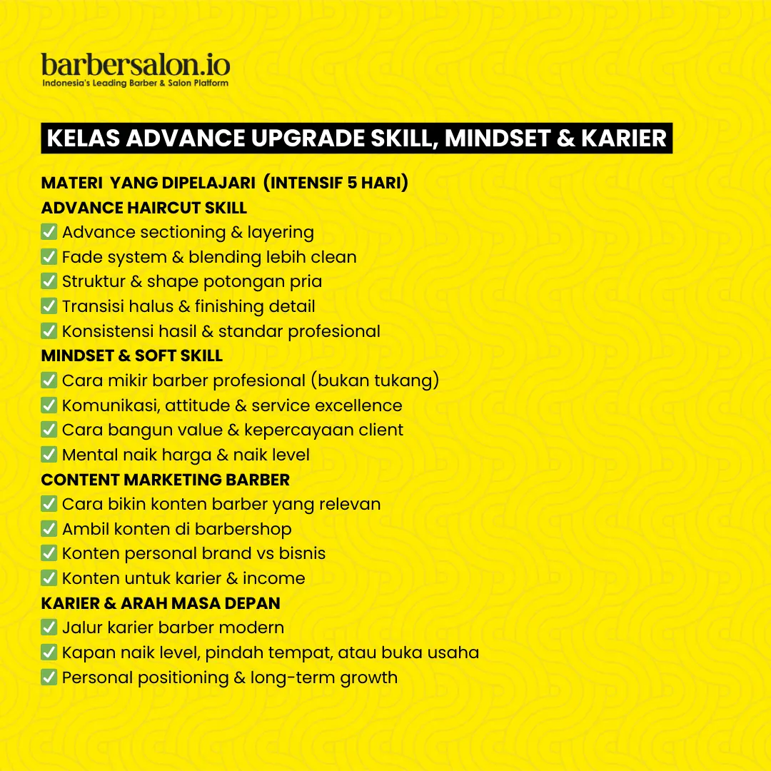 Kursus Offline Upgrade Skill & Karir Barber & Salon 4 hari ( Kevin tania x Leman adifahmi) - Jakarta โ 2