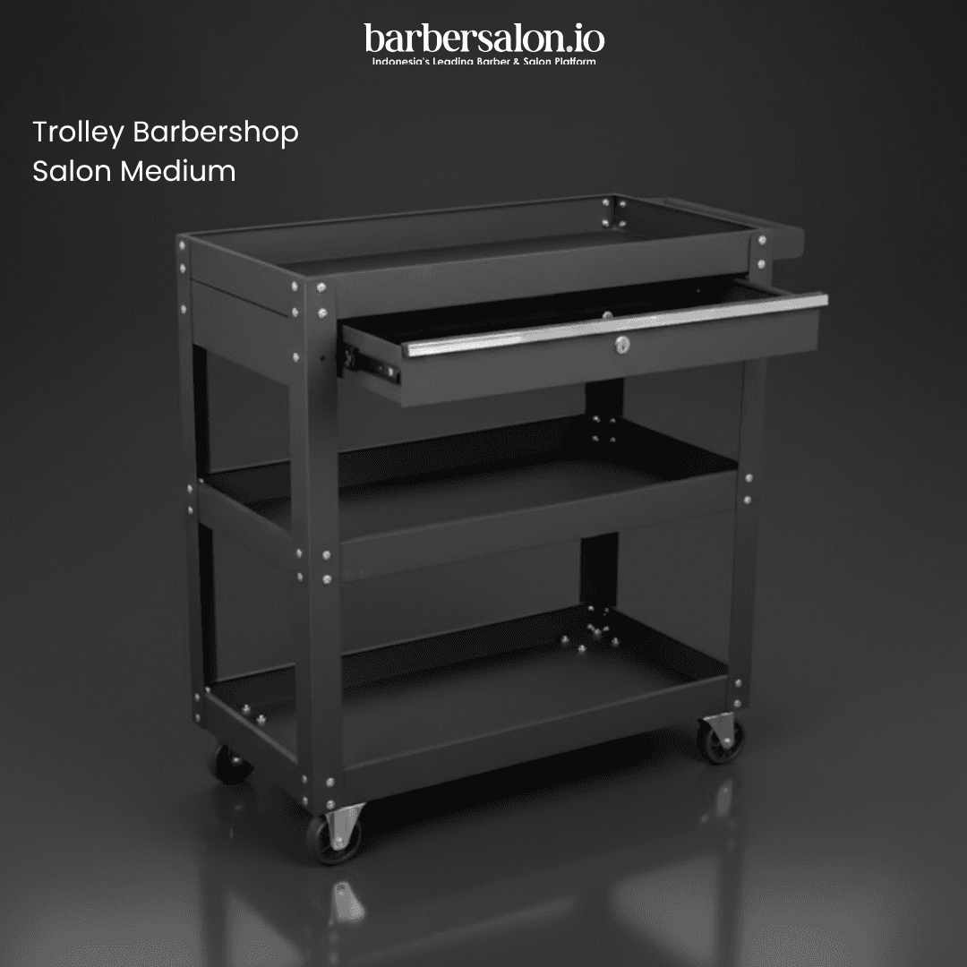Troli Barbershop Professional 3 Tingkat 1 Laci, Roda Fleksibel